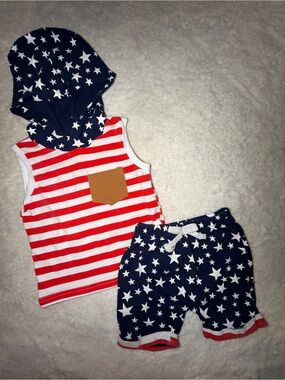 Toddler Stars & Stripes 🇺🇸 Hooded Tank and Shorts Set